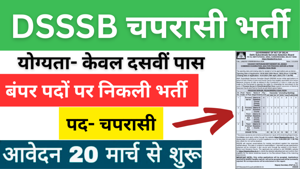 DSSSB Peon Vacancy: 10वीं पास के लिए नोटिफिकेशन जारी चपरासी के पदों पर - आवेदन कैसे करें? जानिए सम्पर्ण जानकारी।