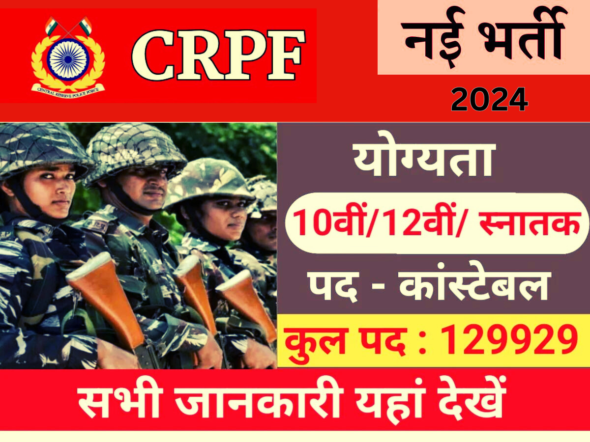 CRPF Vacancy 2024 : आवेदन शुल्क, योग्यता, आयु सीमा, चयन प्रक्रिया और आवेदन प्रक्रिया जाने।