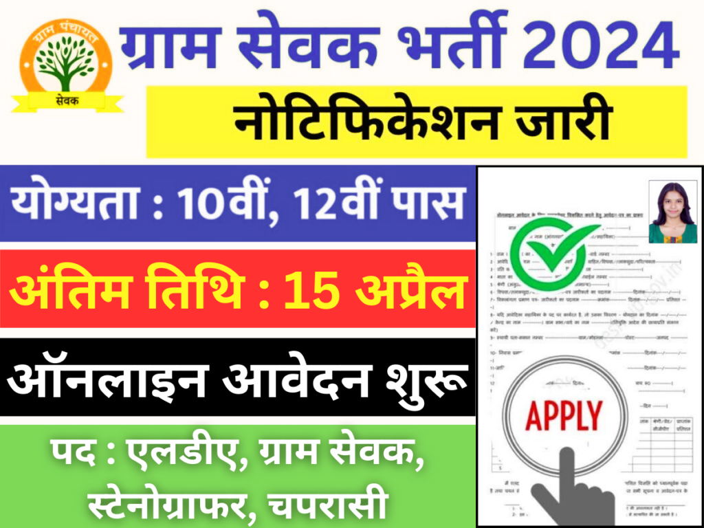 ग्राम सेवक भर्ती 2024: नोटिफिकेशन जारी, ऑनलाइन आवेदन शुरू, अंतिम तिथि 15 अप्रैल। जल्दी आवेदन करें